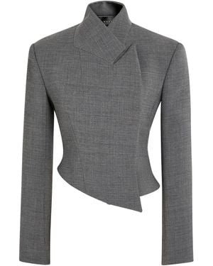 A.W.A.K.E. MODE Cropped Double-Breasted Crepe Jacket - Grey