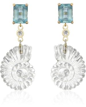 Sheryl Lowe 14K Aqua And Crystal Nautilus Earrings - Metallic