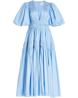 Aje. Fallingwater Gathered Cotton Midi Dress - Blue