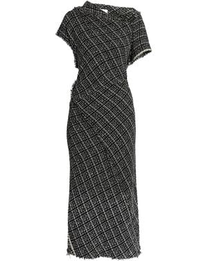 Erdem Asymmetric Tweed Wool Midi Dress - Black