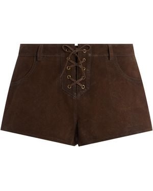 Isabel Marant Vanel Lace-Up Suede Shorts - Brown
