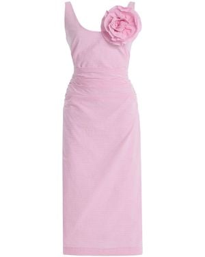 BERNADETTE Gisele Brooch-Detailed Striped-Seersucker Midi Dress - Pink