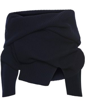 A.W.A.K.E. MODE Off-The-Shoulder Wool Sweater - Blue