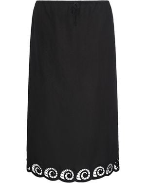 Onia Scalloped Linen Midi Skirt - Black