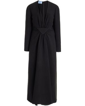 Prada Long Deep V-neck Cady Maxi Dress - Black