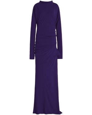Colleen Allen Twist Gathered Cotton Maxi Dress - Purple