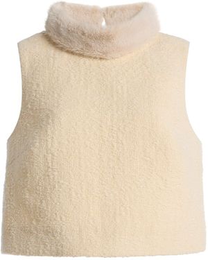 Cara Cara Gina Faux Fur-Trimmed Cotton-Wool Blend Tweed Top - Natural