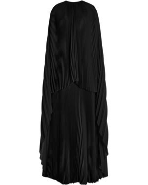 Brandon Maxwell The Willow Pleated Silk Cape Maxi Dress - Black