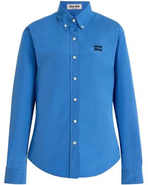 Miu Miu Button-Detailed Cotton-Poplin Shirt - Blue