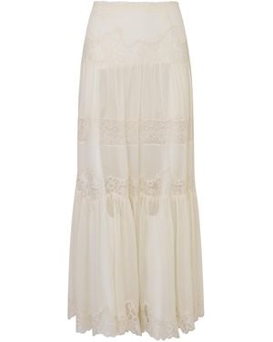 LoveShackFancy Aureline Silk Midi Skirt - White