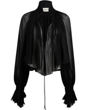 KHAITE Durer Pleated Silk-Chiffon Top - Black