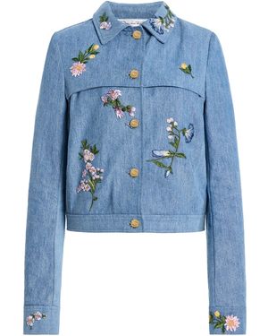 Oscar de la Renta Embroidered Denim Jacket - Blue