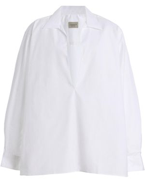 Comme Si Deep V-Neck Cotton-Poplin Shirt - White