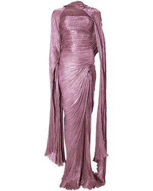 Marmar Halim Cape-Detailed Pleated Silk Satin Gown - Red