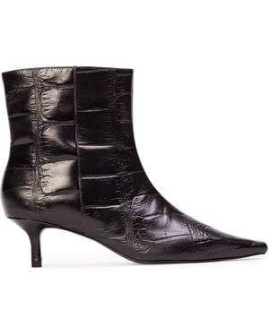 Black Suede Studio Ember Croc-Effect Leather Ankle Boots - Black