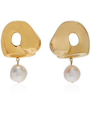 AGMES Sandra Gold Vermeil Pearl Earrings - White