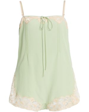 Saint Laurent Lace-Trimmed Silk Crepe De Chine Romper - Green