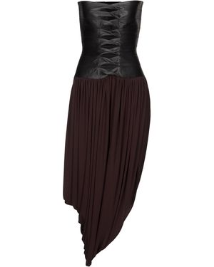 Alaïa Leather Bustier Draped Midi Dress - Purple
