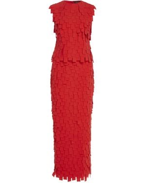 A.W.A.K.E. MODE Ribbon-fringed Crepe Maxi Dress - Red