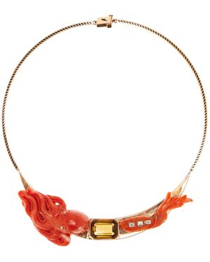 Dezso by Sara Beltran 18K Rose Octopus And Fish Necklace - Red