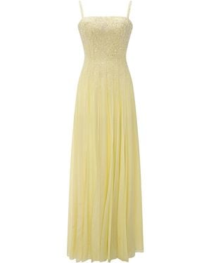 Marmar Halim Embroidered Silk Chiffon A-Line Maxi Dress - Yellow