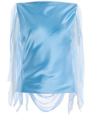 Christopher Esber Exclusive Lattice Lace-Trimmed Hammered-Silk Top - Blue