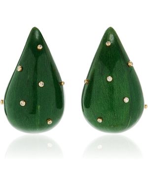 Silvia Furmanovich Marquetry 18K Diamond Earrings - Green