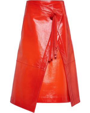 Bottega Veneta Degrade-leather Midi Wrap Skirt - Red