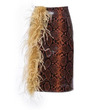 DES_PHEMMES Embellished Snake-Embossed Knee-Length Skirt - Brown