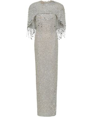 Rachel Gilbert Nala Crystal-Embellished Cape Gown - Gray