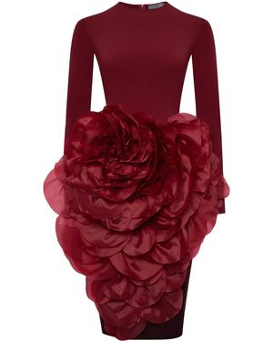 Rasario Flower-Detailed Silk-Organza Knit Midi Dress - Red