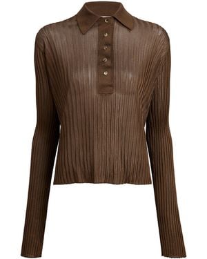 KHAITE Vin Ribbed Sheer Top - Brown