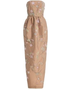 BERNADETTE Lena Embroidered Taffeta Maxi Dress - Natural