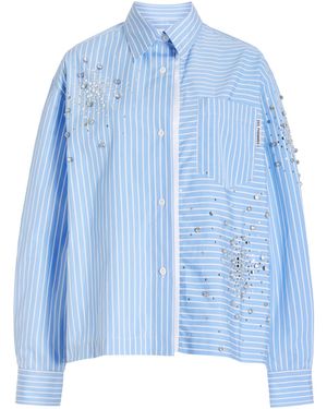 DES_PHEMMES Cotton Jacquard Floral Shirt - Blue