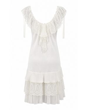 Sleeping with Jacques Annie Silk Satin Lace Mini Dress - White