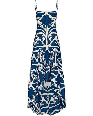 ANDRES OTALORA Joya Colonial Tiered Cotton Poplin Maxi Dress - Blue