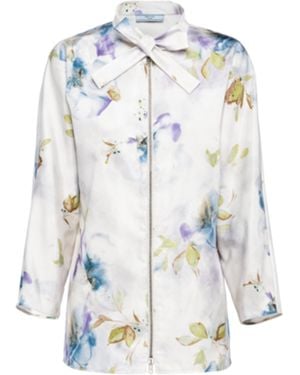 Prada Printed Radzmire Tie-neck Top - Multicolour