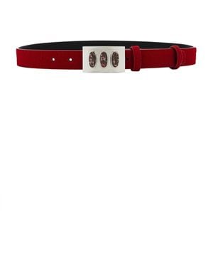 Brandon Maxwell Leather Belt With Cabochon Buckle - Red