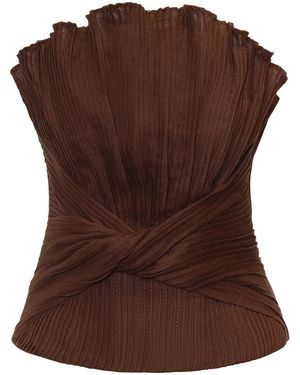 ANDRES OTALORA De Los Astros Pleated Linen Top - Brown