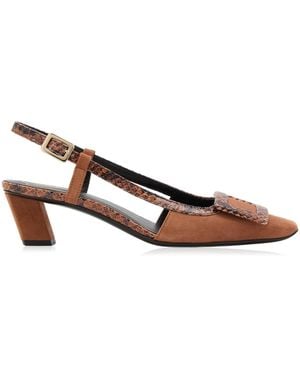 Roger Vivier Belle Vivier Python-Effect Suede Slingback Court Shoes - Brown