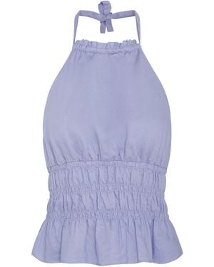 Onia Air Linen Smocked Halter Top - Purple