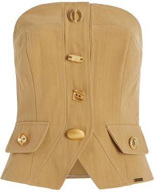 Franchise Exclusive Bijou Buttoned Cotton Gabardine Strapless Vest - Metallic