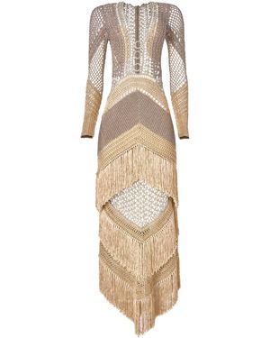 Andrea Almeida Clara Fringe Tiered Crocheted Maxi Dress - Natural