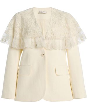 Sea Arielle Lace-Trimmed Linen-Cotton Blazer - Natural