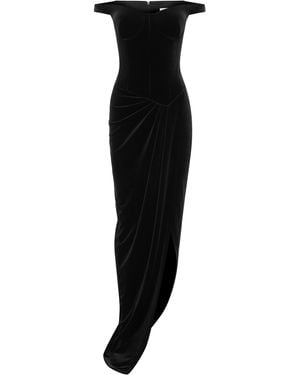 Alex Perry Off-the-shoulder Split Velvet Gown - Black