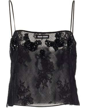 Miu Miu Embroidered Lace Top - Black