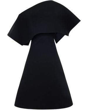 A.W.A.K.E. MODE Asymmetric Big Collar Mini Dress - Black