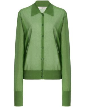 FRAME The Collared Cotton-Blend Cardigan - Green