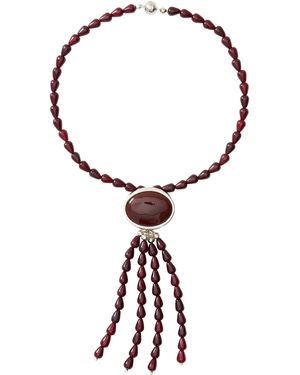 Julietta Clio Rhodium-Plated Brass Carnelian Necklace - Red