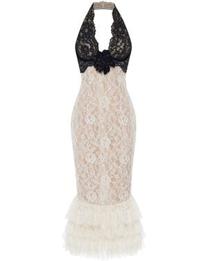 Rasario Rosette-Detailed Lace Midi Dress - White
